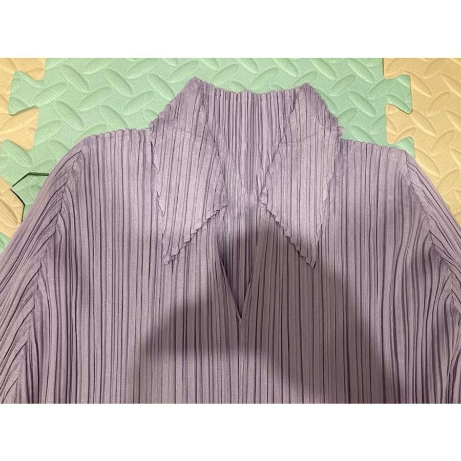 三宅一生issey miyake 造型領 開衩 淡薰衣草淺紫色💜長裙-13