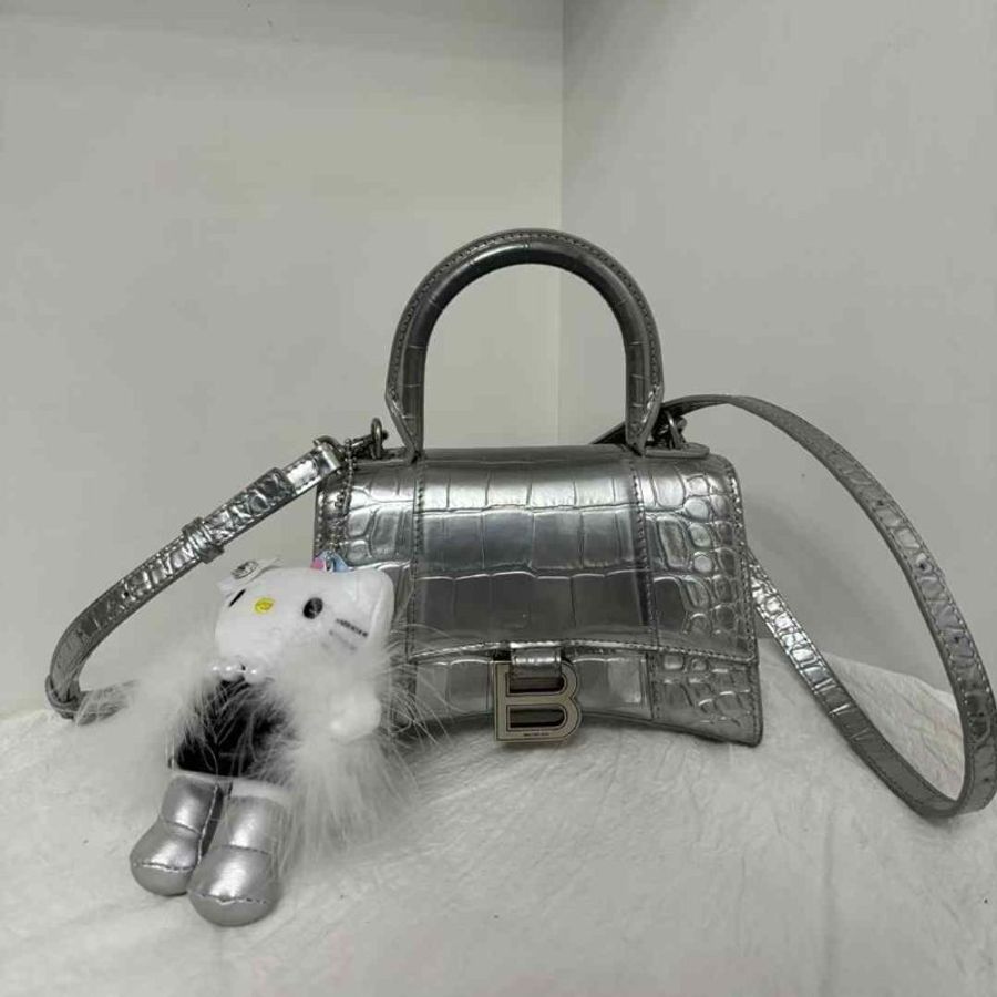 Balenciaga hourglass XS 灰銀色 超級美鱷魚皮色 98新 配件塵袋-2