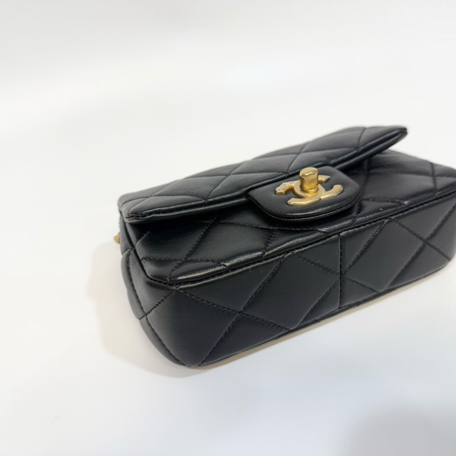 CHANEL 24S 黑金羊皮雙湯圓珍珠方胖子-6