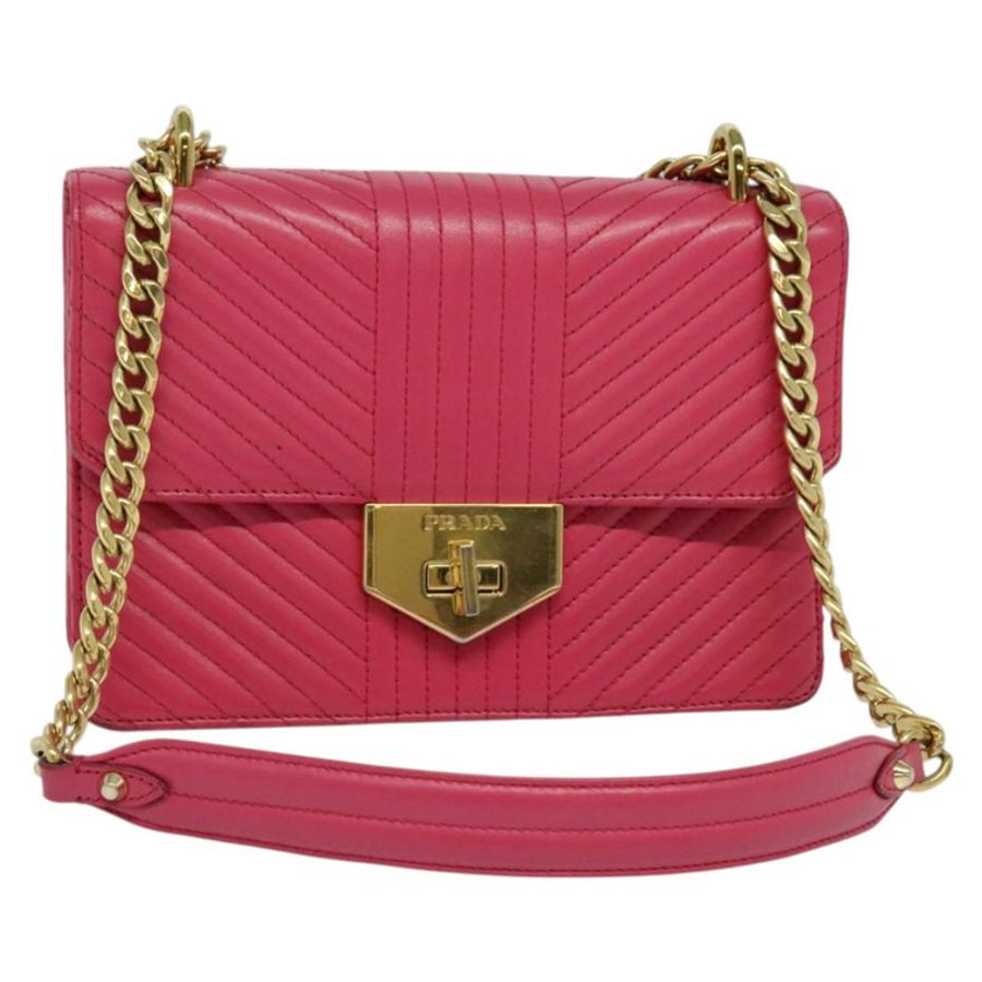 【日本直送】PRADA 鏈條單肩包 皮革 粉紅色 金飾 正品 122903-0