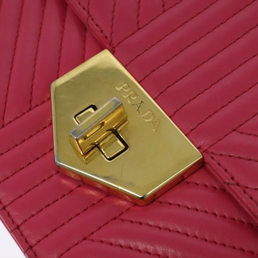 【日本直送】PRADA 鏈條單肩包 皮革 粉紅色 金飾 正品 122903-9