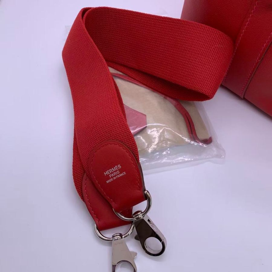 Hermes愛馬仕toolbox26牛奶盒子 手提單肩女包5e紅色swift皮銀扣P刻-5
