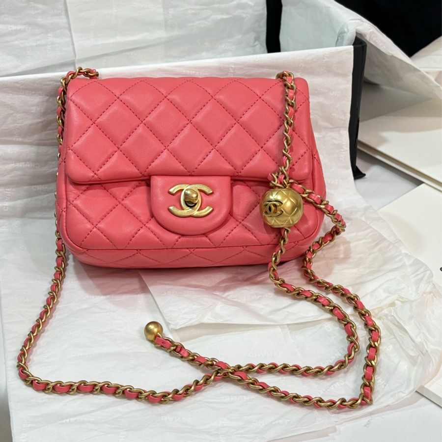 Chanel 金球方胖 17cm 珊瑚粉 CF-0