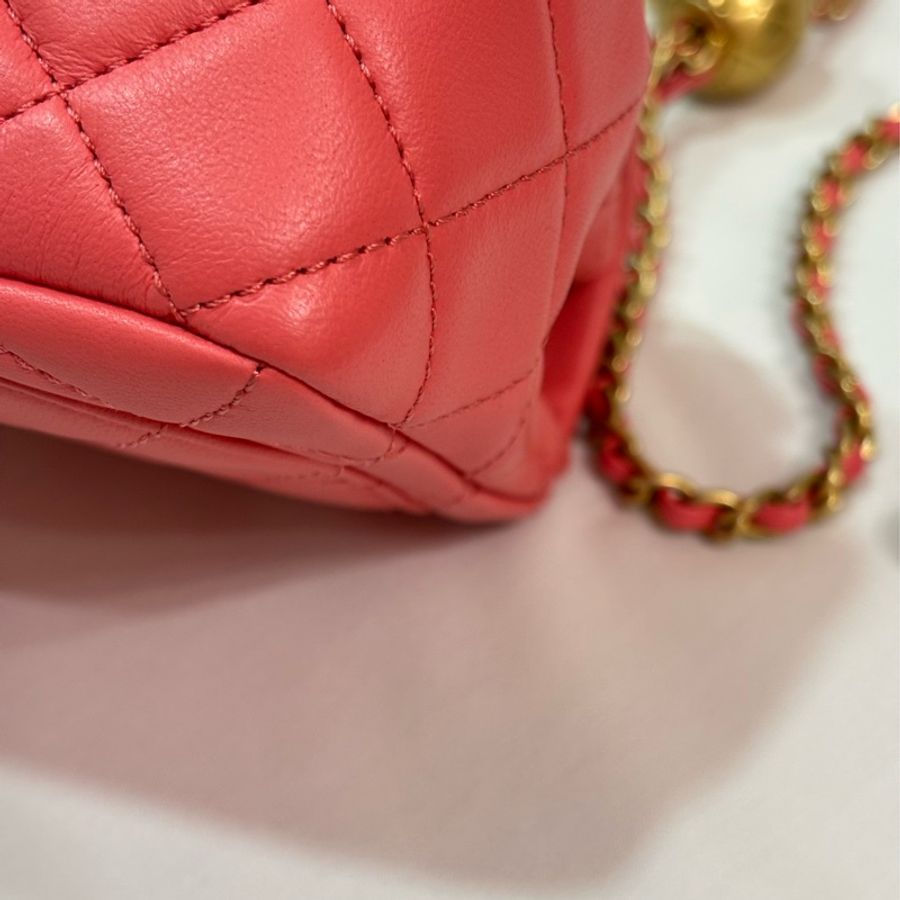 Chanel 金球方胖 17cm 珊瑚粉 CF-7