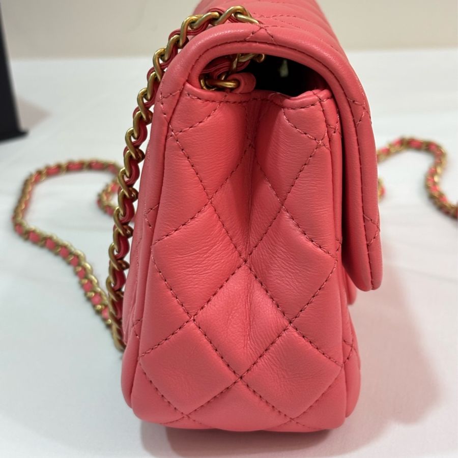 Chanel 金球方胖 17cm 珊瑚粉 CF-8