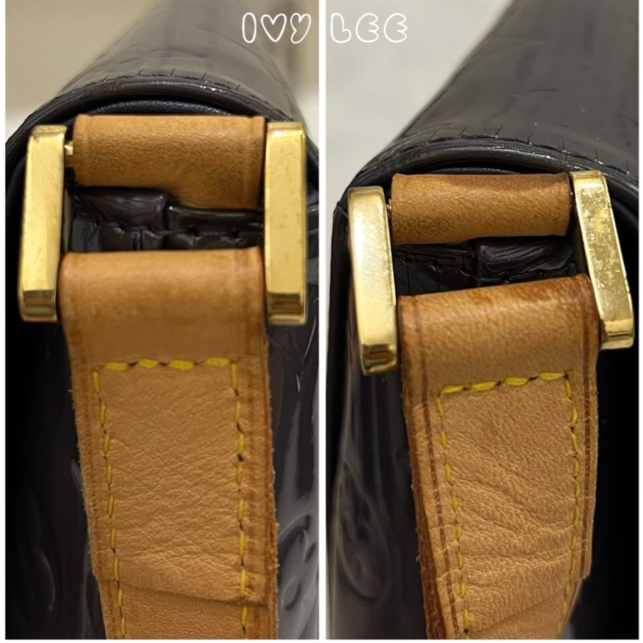 LOUIS VUITTON Vernis Thompson Street M91095單肩包手提包 漆皮深紫灰 二手精品-12