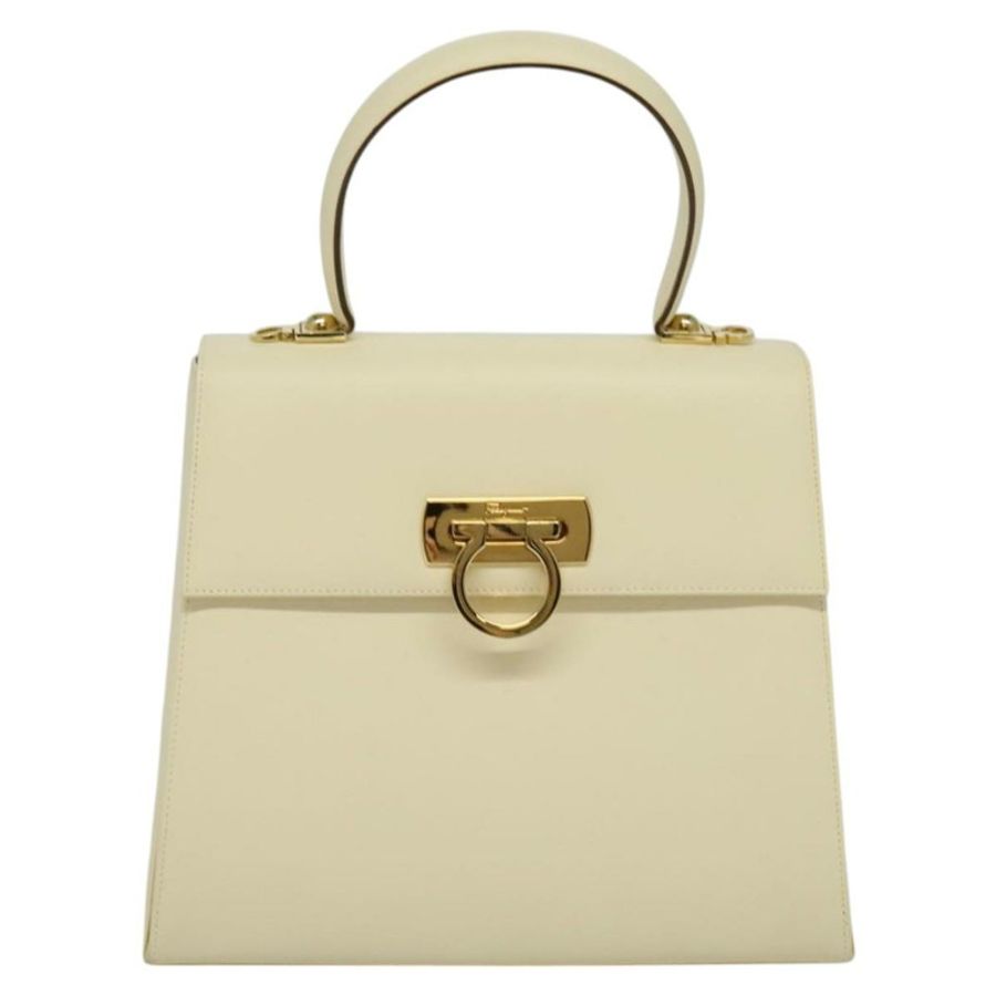 【日本直送】Salvatore Ferragamo Gancini 手提包 皮革 兩用 米色 金色 正品 120844-12