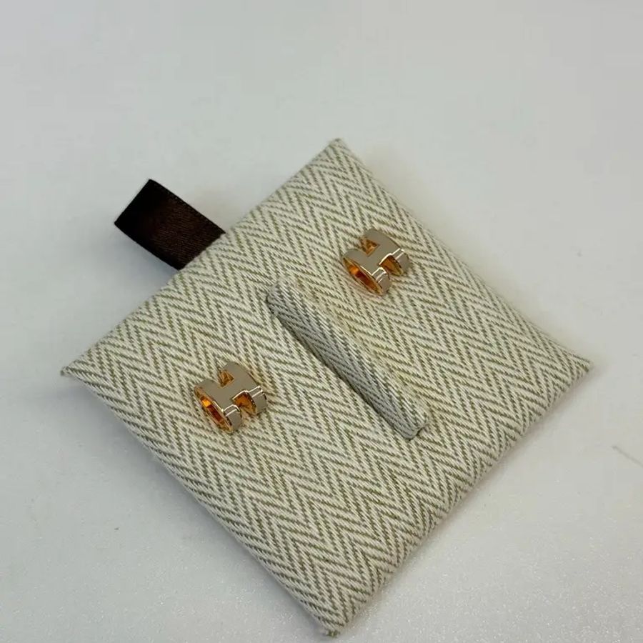 Hermes hop h奶茶金扣耳環-2