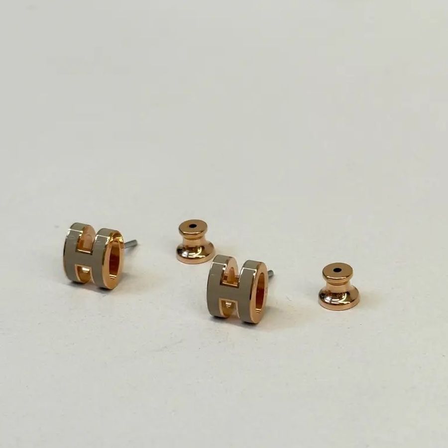 Hermes hop h奶茶金扣耳環-8