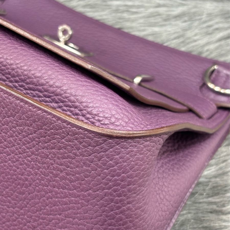 HERMES Jypsiere 34 TC 愛馬仕 吉普賽 紫色荔枝皮 銀釦 肩背包斜背包-16