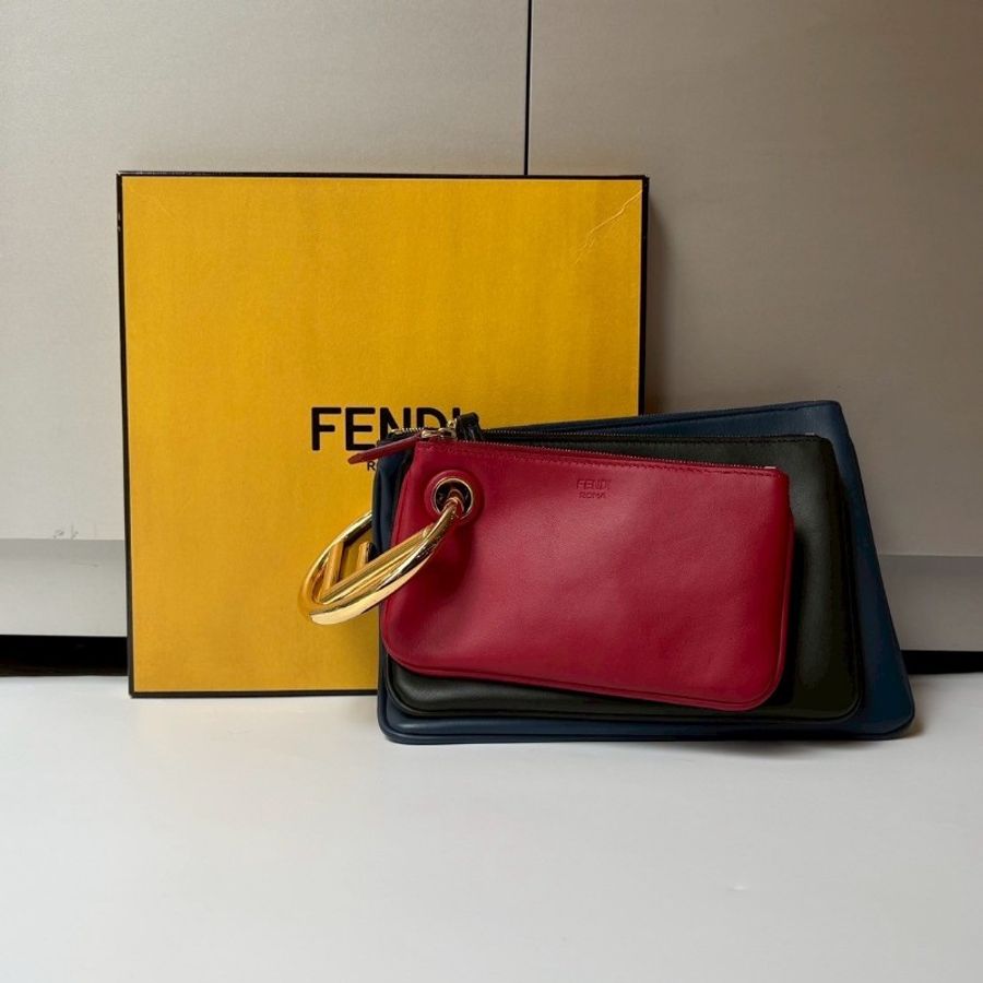 Fendi 三色皮革圓圈F手勾包 手拿包-0