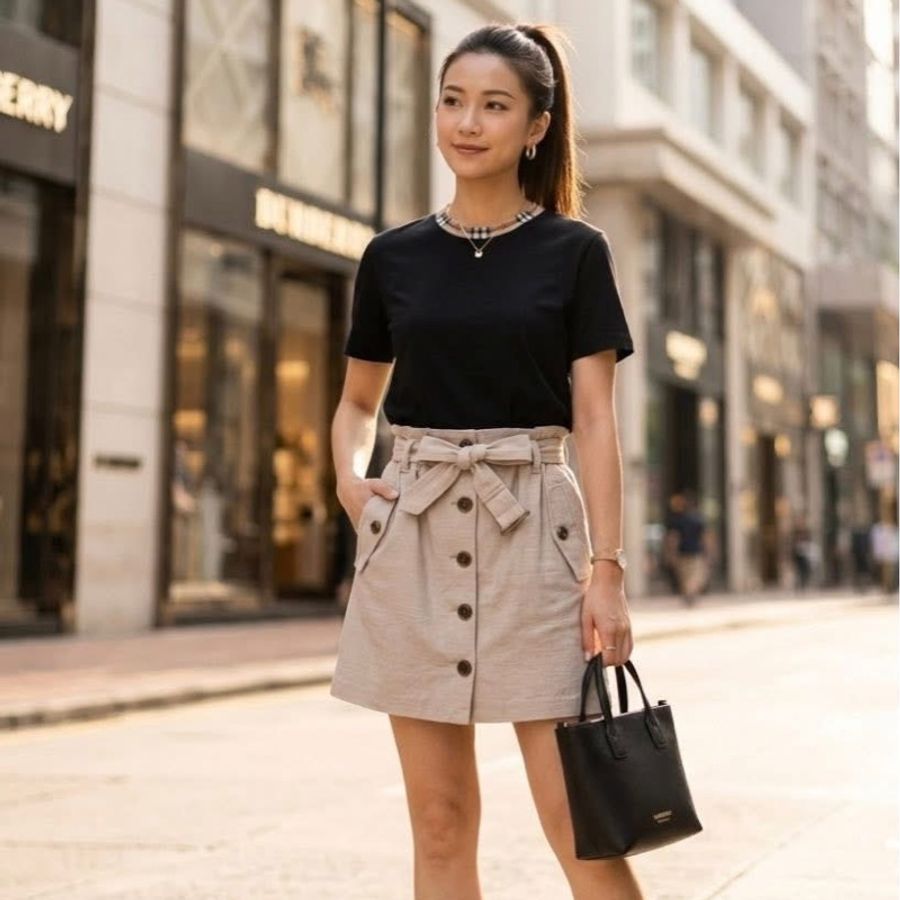 BURBERRY 藍標 腰帶排扣口袋短裙-0