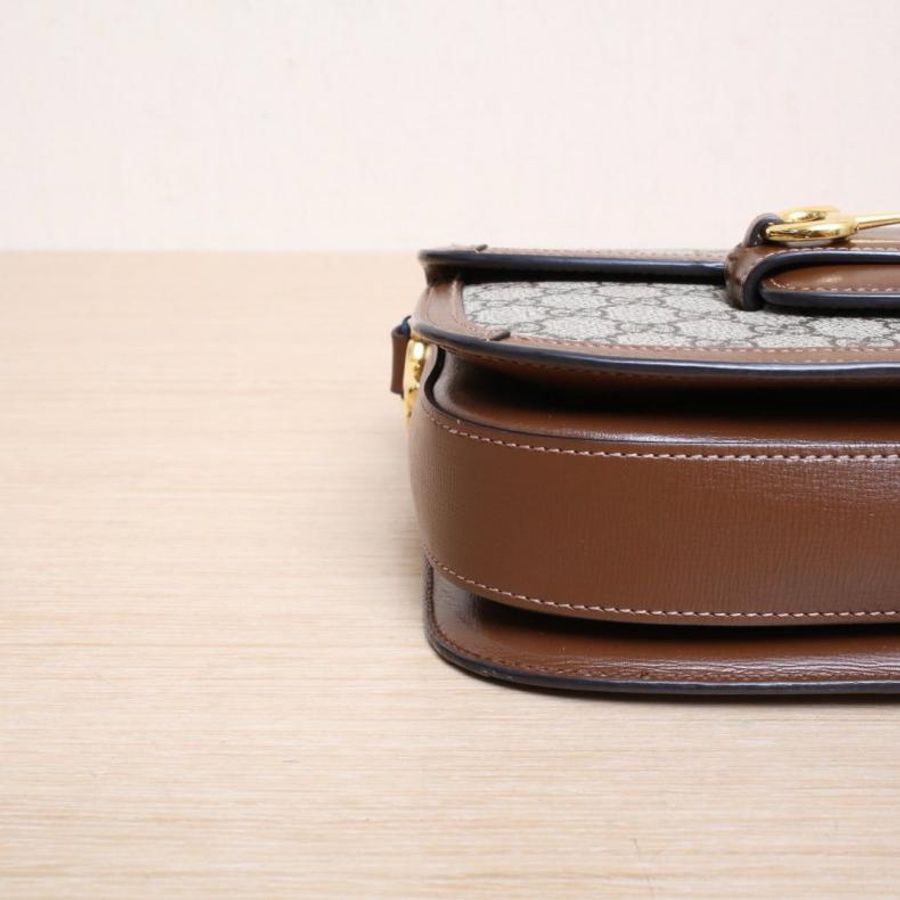 GUCCI(古馳) Horsebit 馬銜扣 1955 馬鞍包 小號 25 烏木色 /帆布 金扣 帆布-3