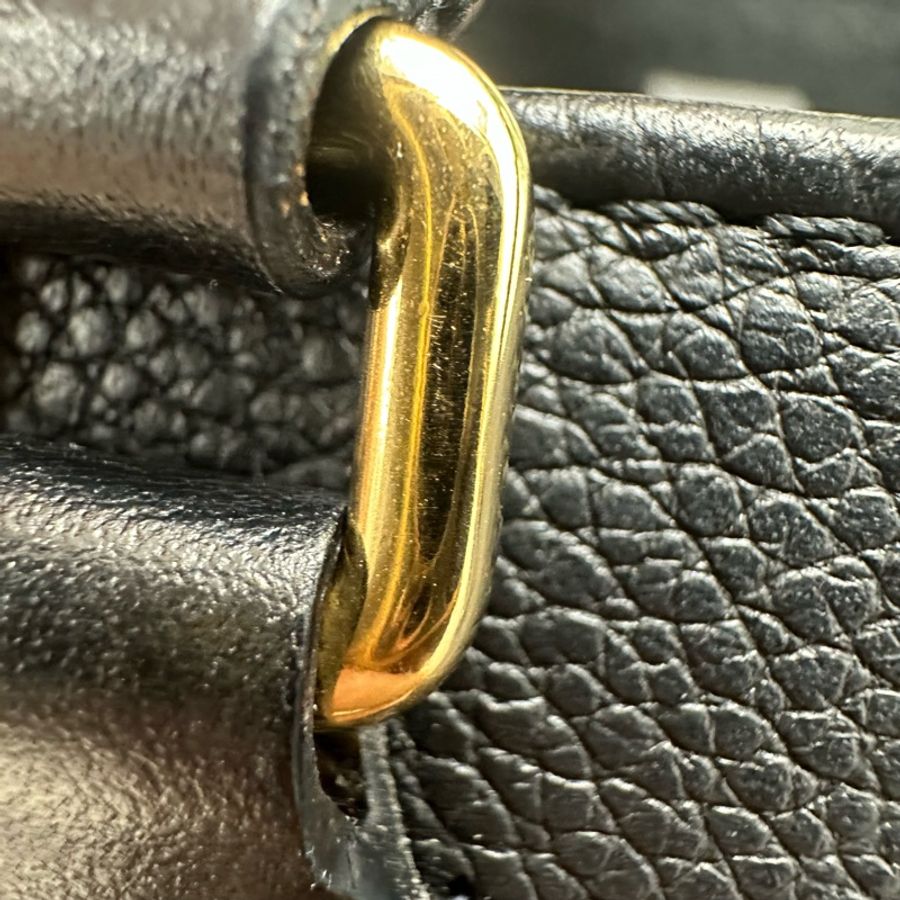 LV On The Go MM Size 黑色真皮壓紋拼豹紋 手提單肩包 晶片款-9