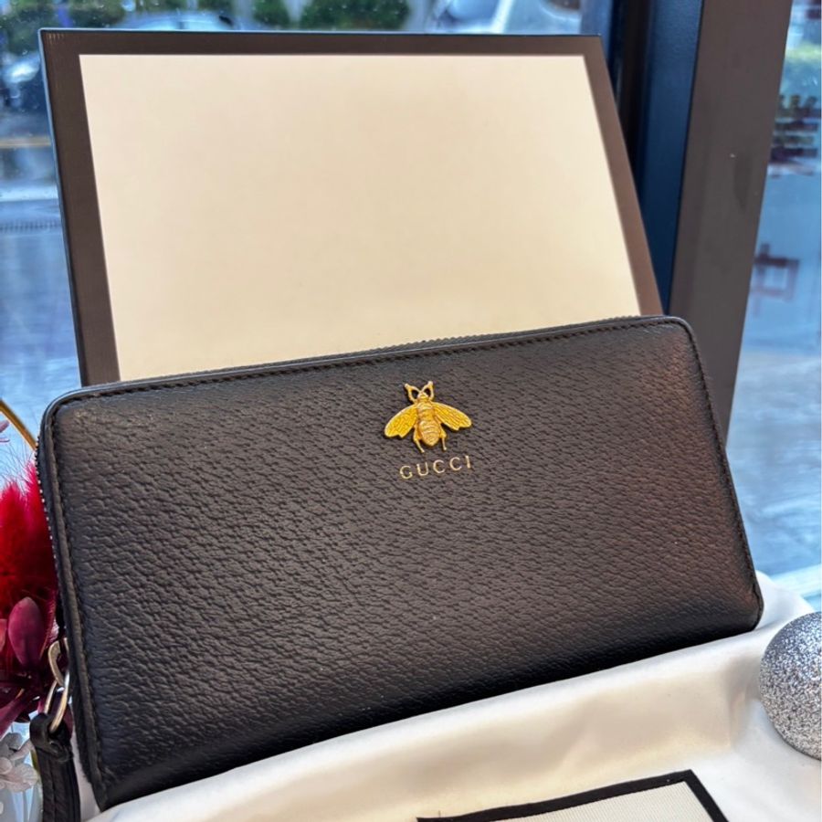GUCCI ANIMALIER蜜蜂皮革拉鍊長夾-0