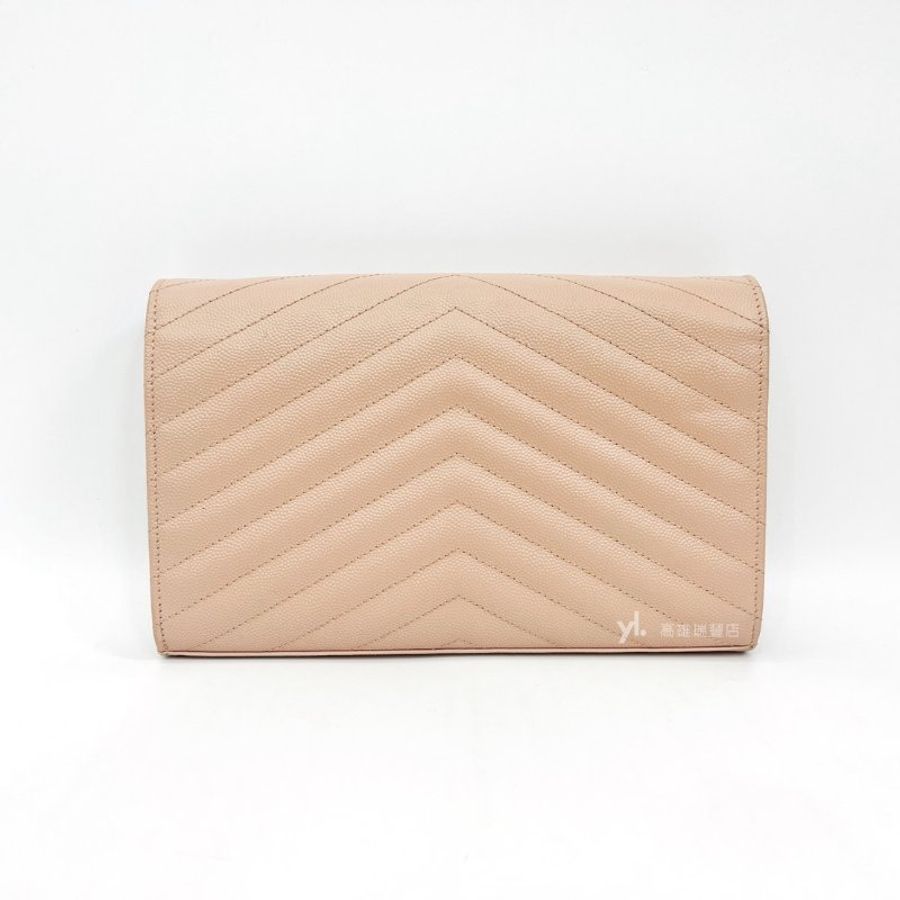 YSL 粉魚子醬牛皮CASSANDRE金釦內20卡斜背WOC-1