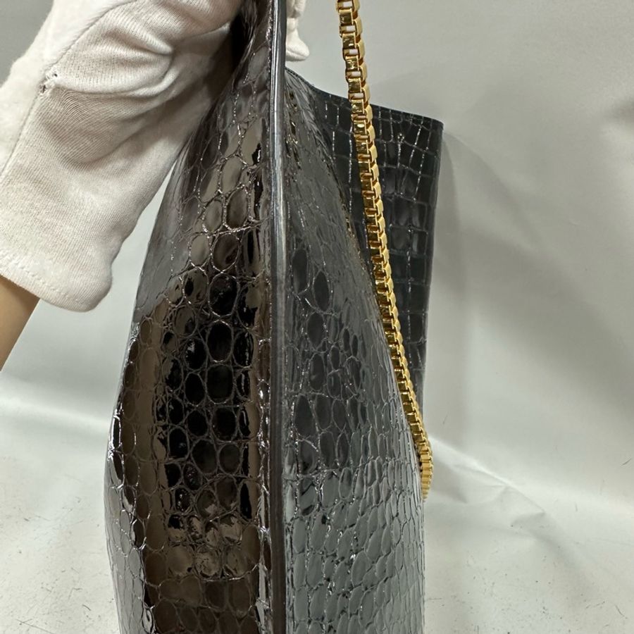 ysl 634804 黑色漆皮鱷魚紋金鏈 肩背包 booktote-13