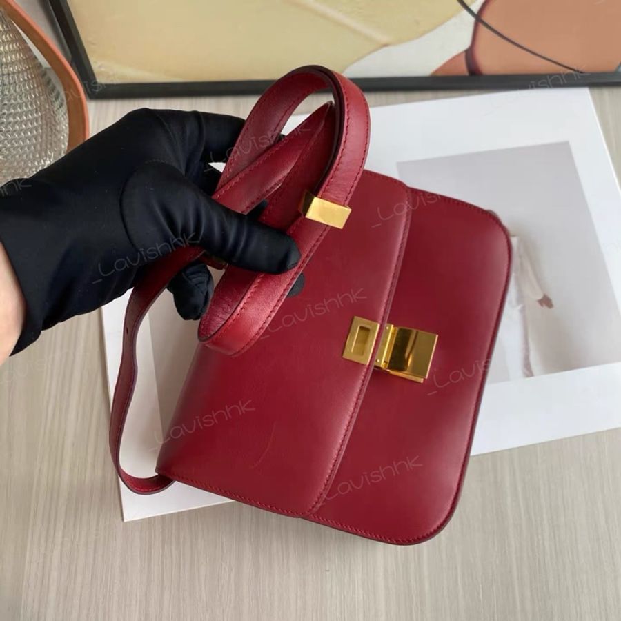 Celine 經典紅色box豆腐包 斜挎包-8