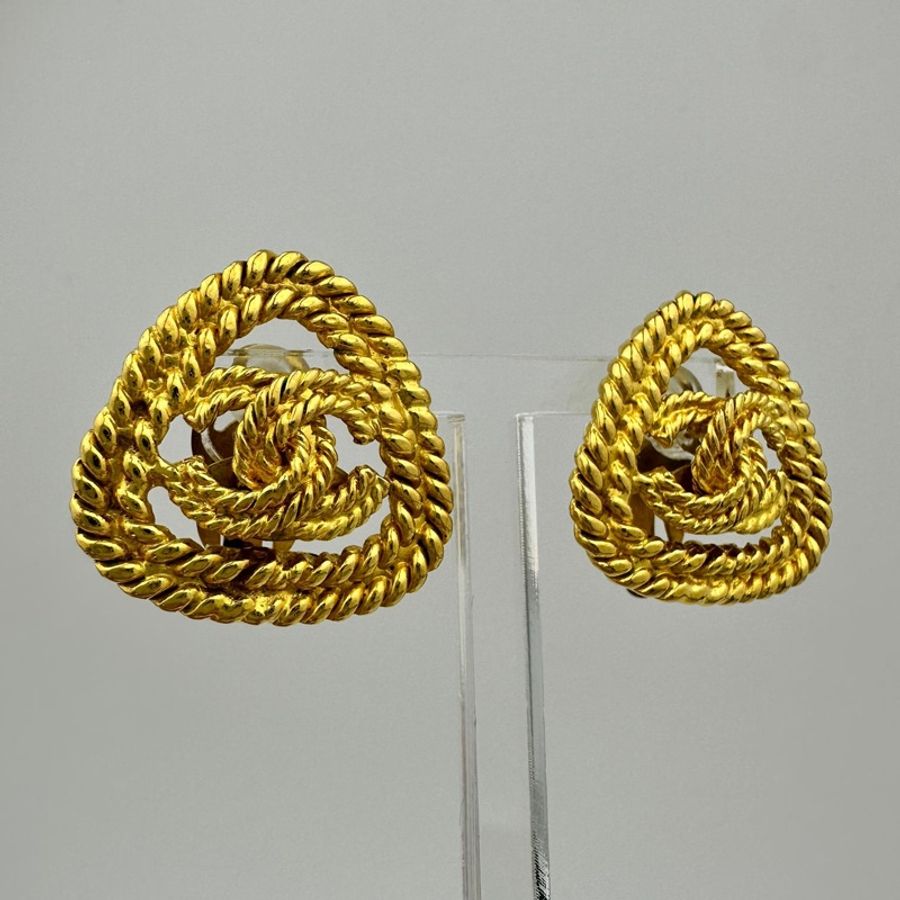 Chanel Vintage 91年鍍金三角形耳環-3