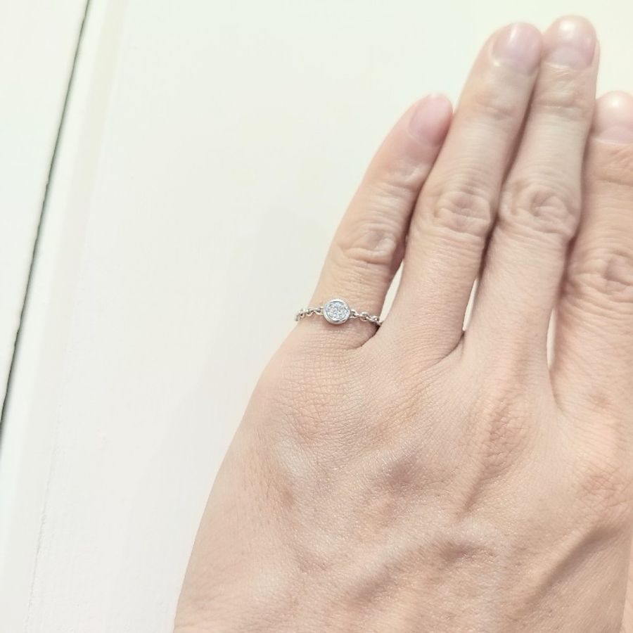 Christian Dior CD 750 白K金 K金 金鍊 鑽石 單鑽 線戒 鑽戒 尾戒 戒指-0