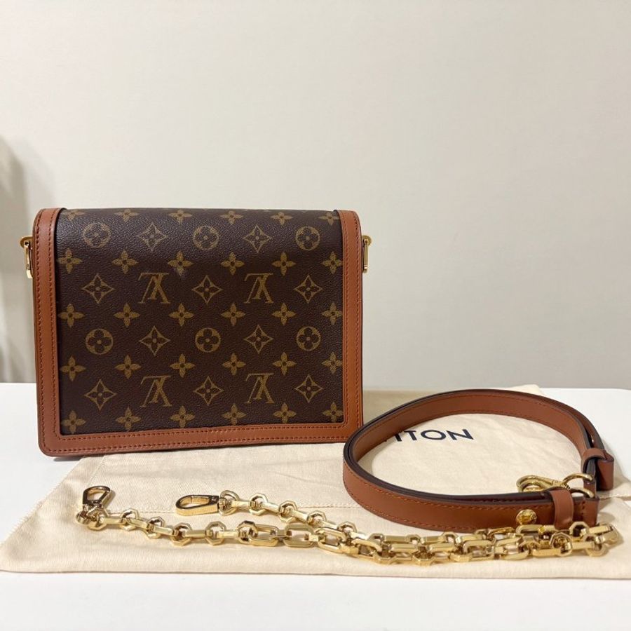 LV 雙色原花金釦Dauphine MM下蓋磁吸肩斜背包M45958-2