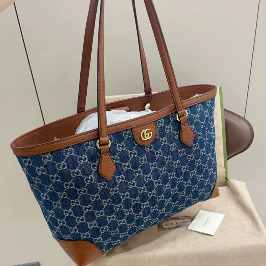 🈶台灣購證🉑肩背 #專櫃8萬入手 #99新 Gucci新款牛仔托特側肩背包🔥全網最低🔥-3