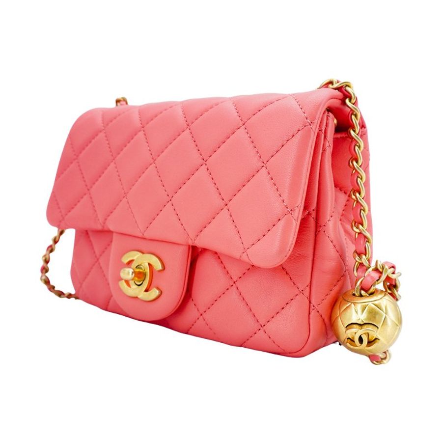 Chanel 菱格羊皮金球調節釦方胖斜背包-17cm(AS1786-蜜桃粉)-2