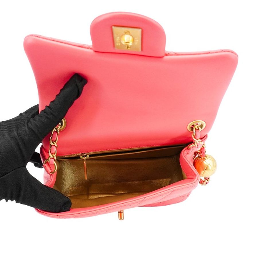 Chanel 菱格羊皮金球調節釦方胖斜背包-17cm(AS1786-蜜桃粉)-5