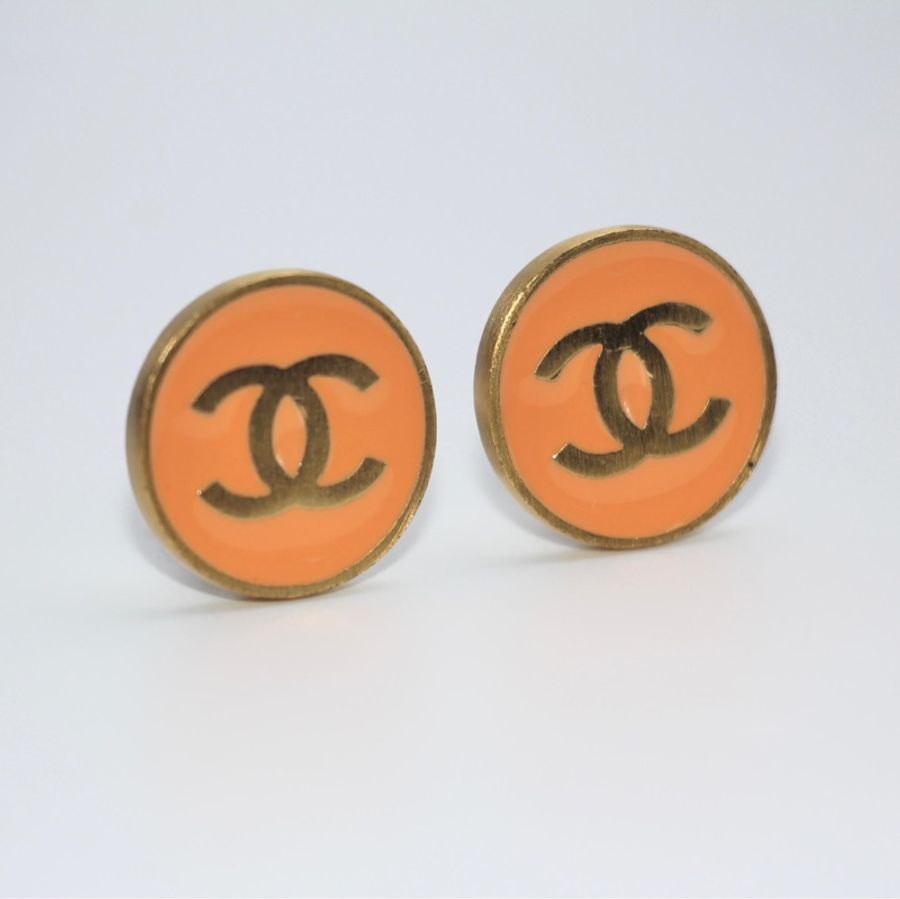 Chanel Vintage 01P金屬橙色圓形cc耳環-7