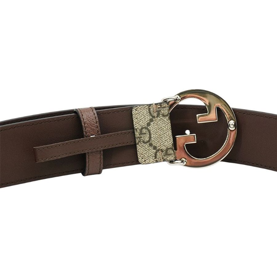 Gucci GG Supreme 銀雙G logo皮帶/腰帶(703147-咖/烏木)-4
