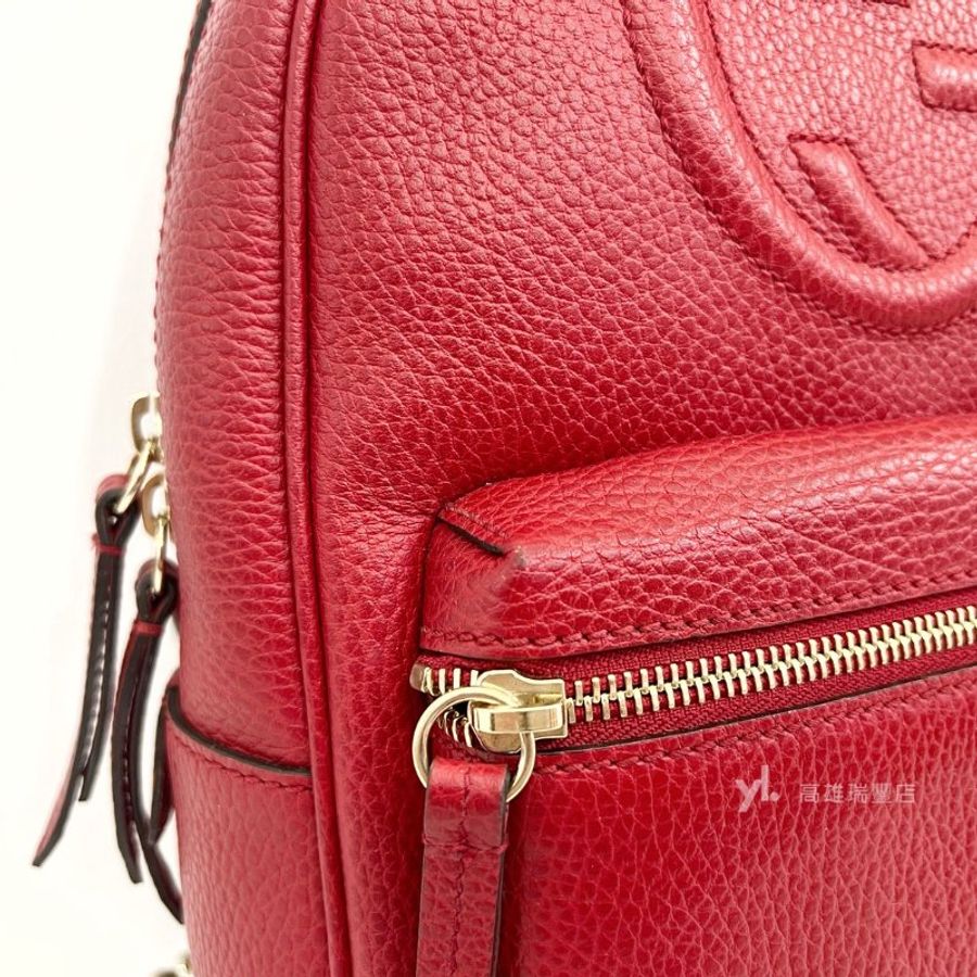 ❣Gucci 紅牛皮SOHO金釦前口袋2卡手提後背包-8