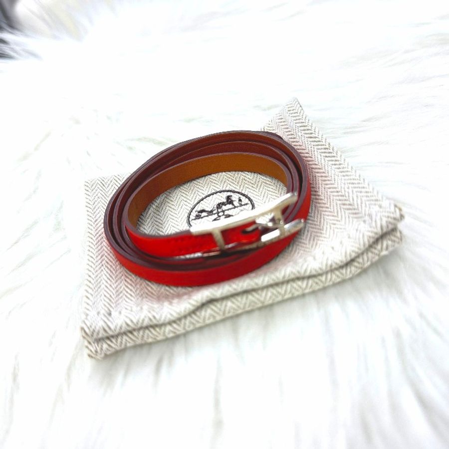 Hermès 愛馬仕 紅色皮帶手繩手環-3