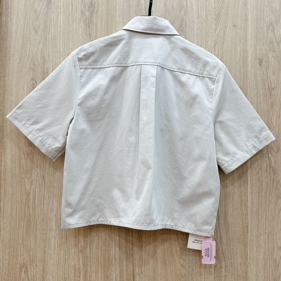 莉亞精品♡ Miumiu CW0726 米灰色logo短袖工裝襯衫S碼 #全新品-5