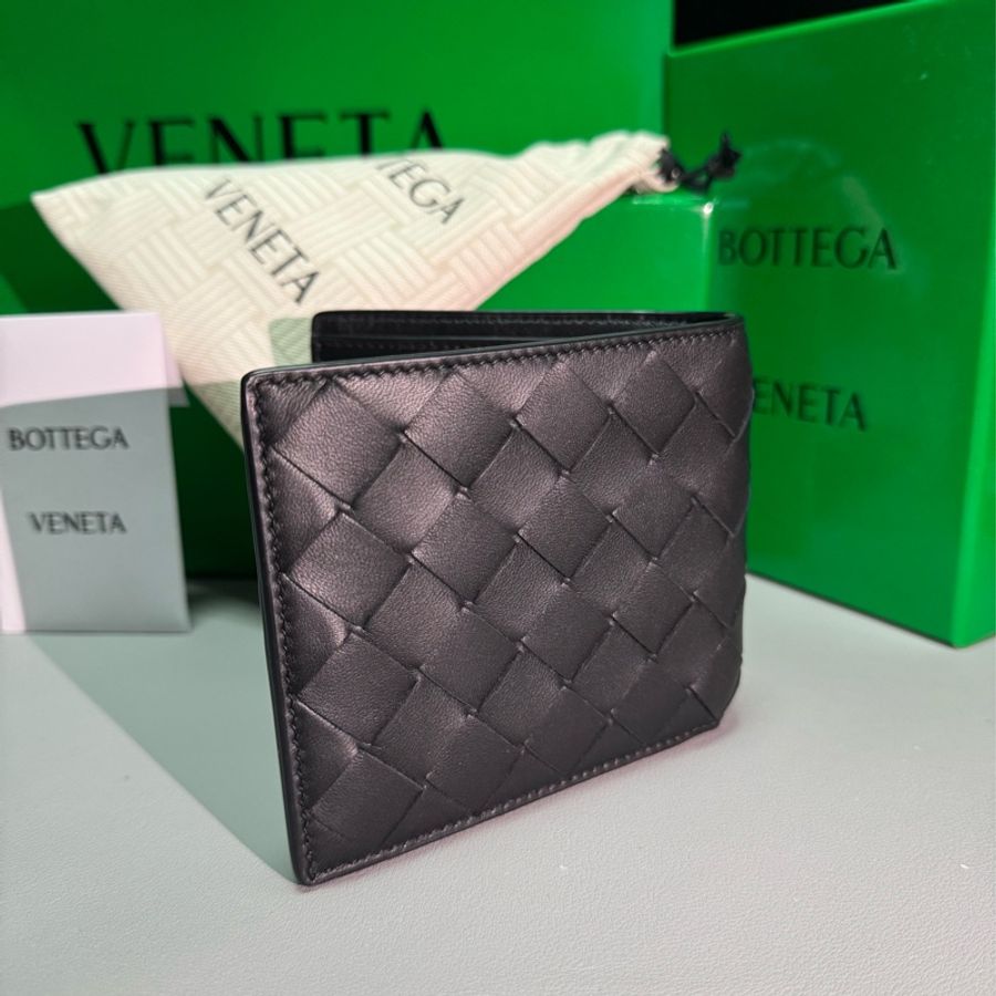 BV/Bottega Veneta/BV黑色短夾/鱷魚皮拼接小羊皮-3