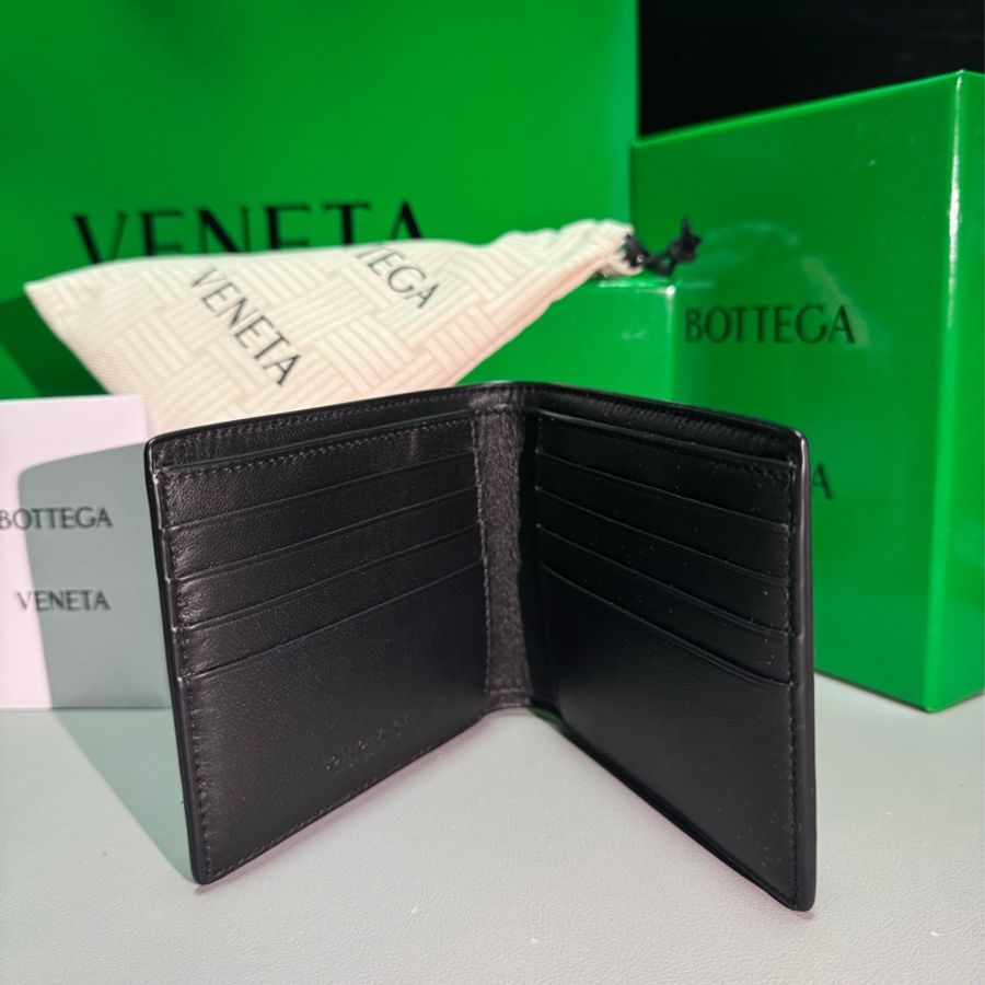 BV/Bottega Veneta/BV黑色短夾/鱷魚皮拼接小羊皮-14