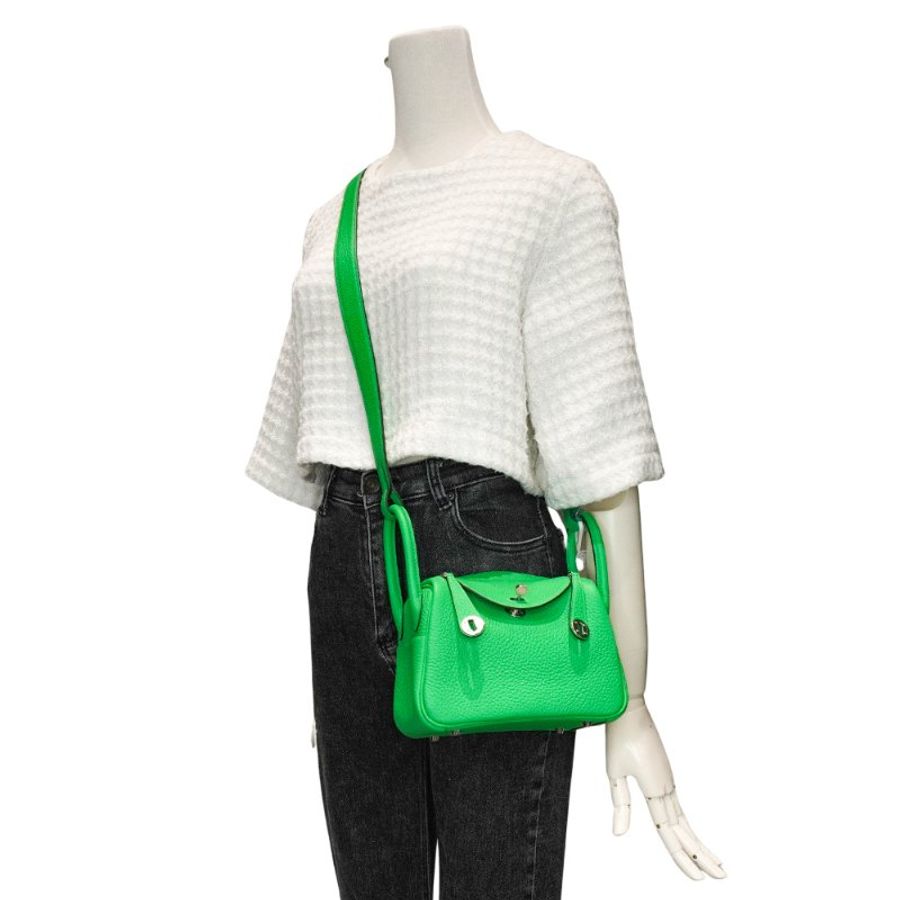Hermes Mini Lindy 19 牛皮手提肩背兩用包(竹子綠)-6