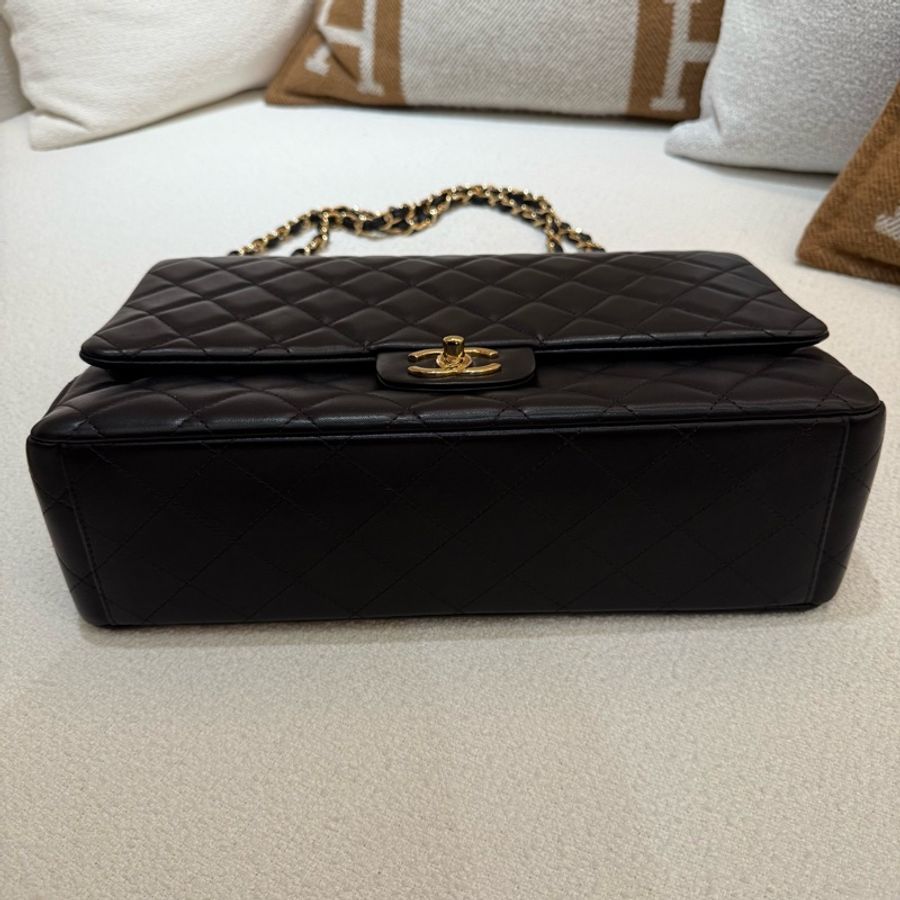 貝嫂大包CHANEL MAXI JIMBO COCO33黑色羊皮金釦肩背斜背包-12