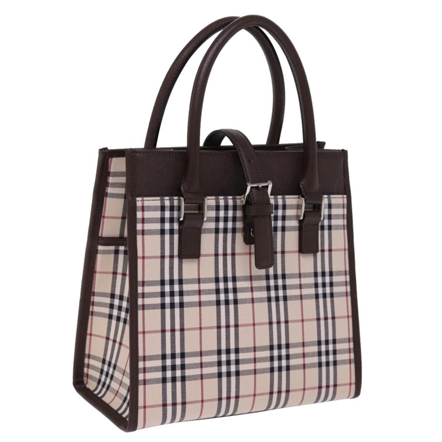 【日本直送】BURBERRY Nova 格紋手提包 尼龍帆布 米色 正品 mr245-0