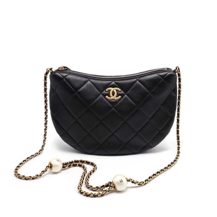 CHANEL 24S珍珠湯圓調節月亮包 - 大號黑金-0