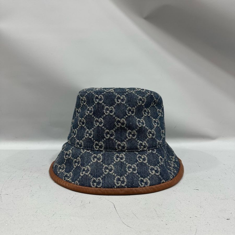 gucci 576371 藍色牛仔皮革滾邊 漁夫帽-0