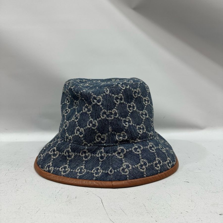 gucci 576371 藍色牛仔皮革滾邊 漁夫帽-1