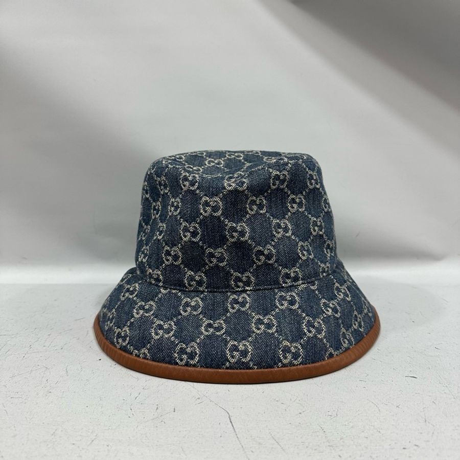 gucci 576371 藍色牛仔皮革滾邊 漁夫帽-2