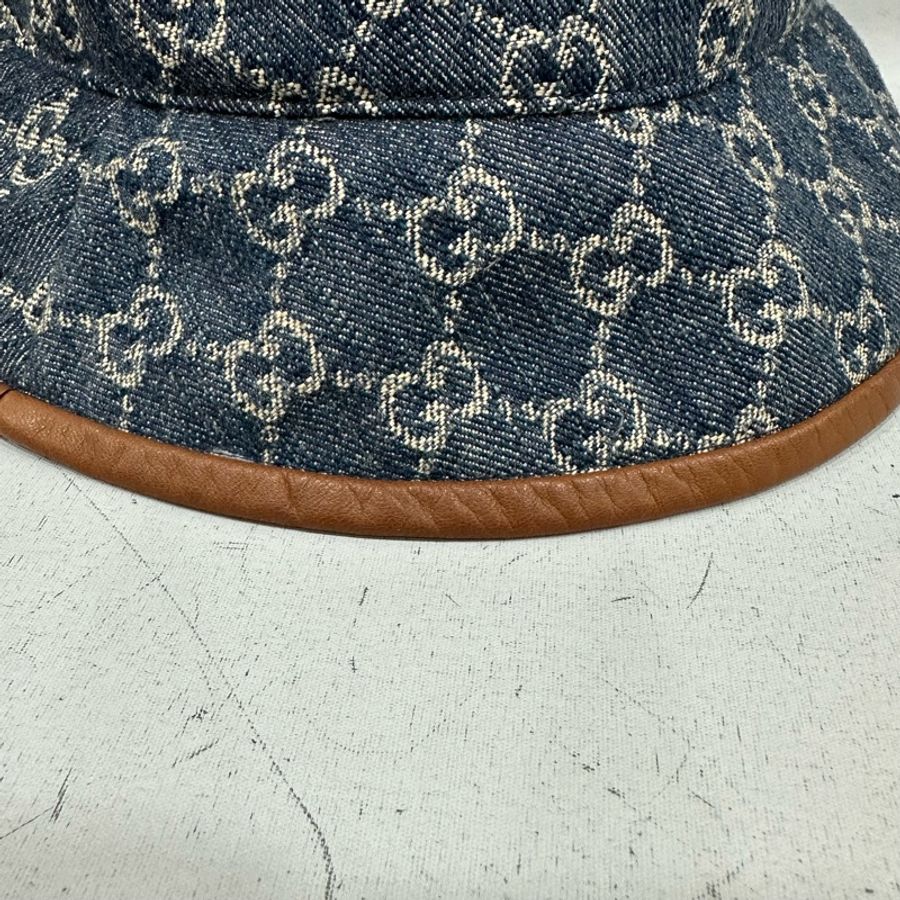 gucci 576371 藍色牛仔皮革滾邊 漁夫帽-4