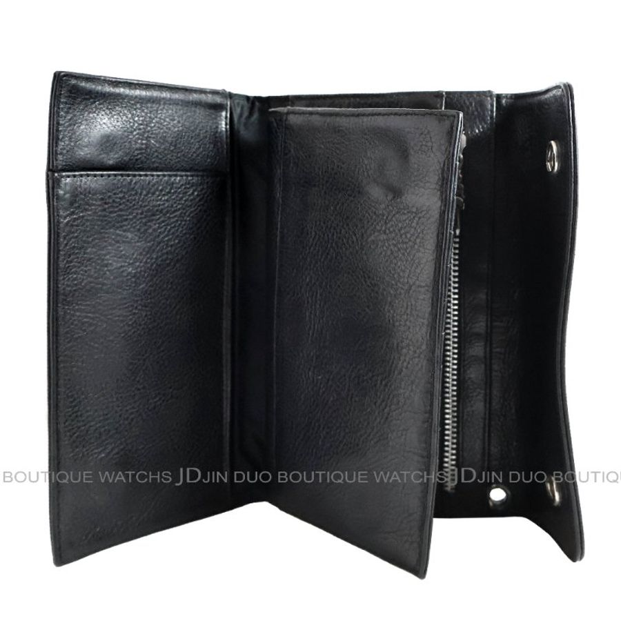 金鐸精品~2452 CHROME HEARTS 克羅心 CH Fleur徽章黑色牛皮三折10卡長夾-5