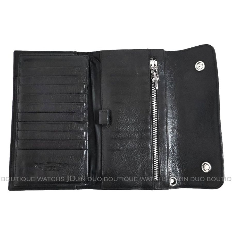 金鐸精品~2452 CHROME HEARTS 克羅心 CH Fleur徽章黑色牛皮三折10卡長夾-7