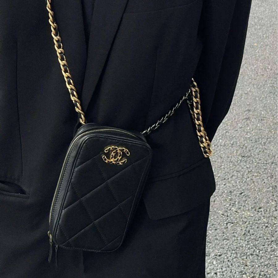 全新全配🈶️購證❤️ chanel #黑金 #19bag #手機包 #鍊條包-3