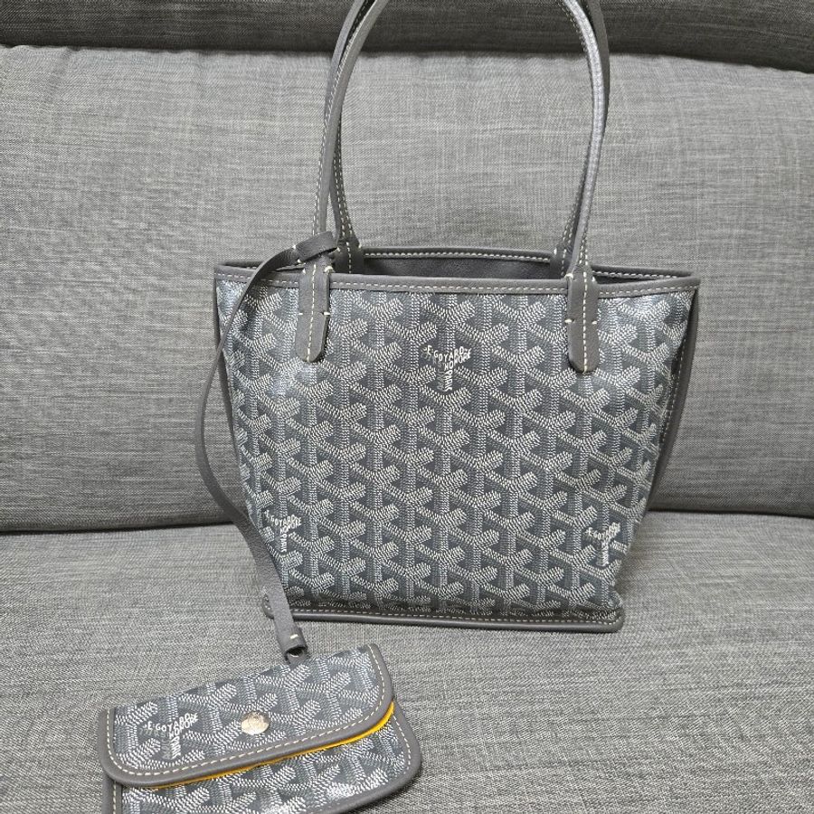 Goyard Anjou mini tote 牛皮雙面迷你 托特子母包 購物包 經典灰-4