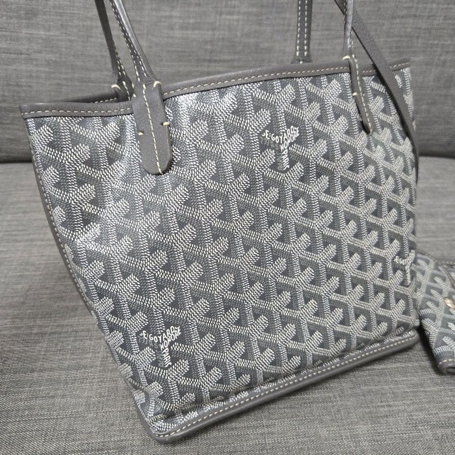 Goyard Anjou mini tote 牛皮雙面迷你 托特子母包 購物包 經典灰-5