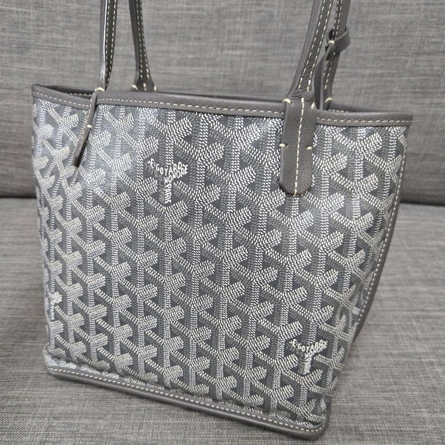 Goyard Anjou mini tote 牛皮雙面迷你 托特子母包 購物包 經典灰-6