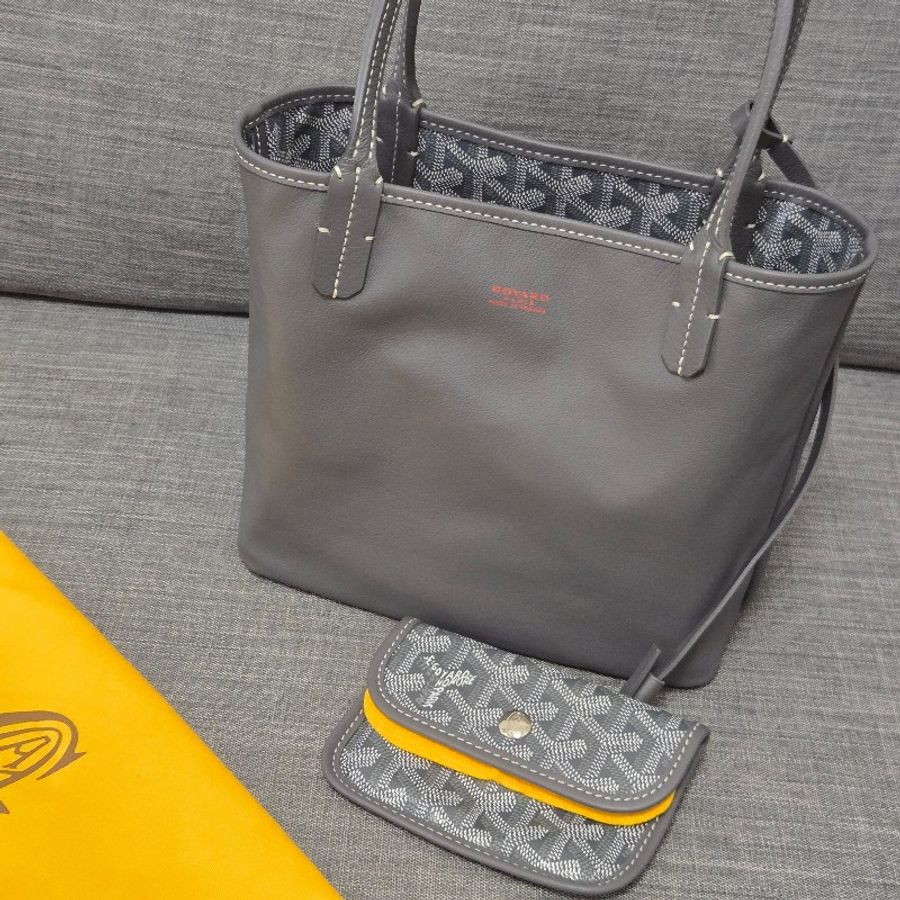 Goyard Anjou mini tote 牛皮雙面迷你 托特子母包 購物包 經典灰-17